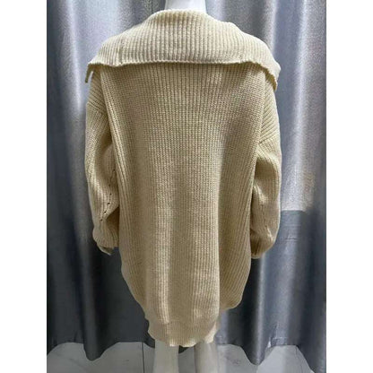 Women's Mid-length Lapel Collar Knitted Button-up Cardigan Jacket - ChoreGirl