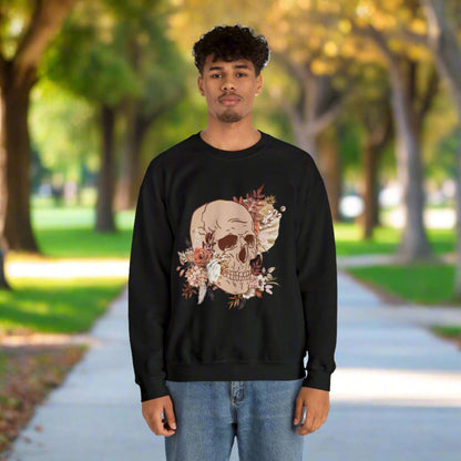 Custom Unisex Vintage Skull and Flower Heavy Blend Crewneck Sweatshirt | PERSONALIZED - ChoreGirl