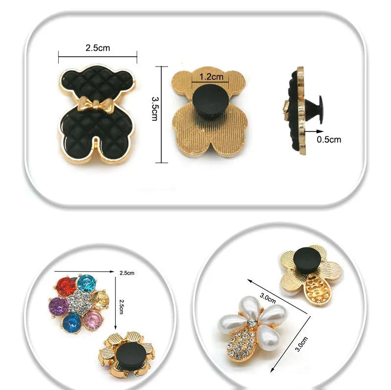 Product details of decorative items with measurements on a white background