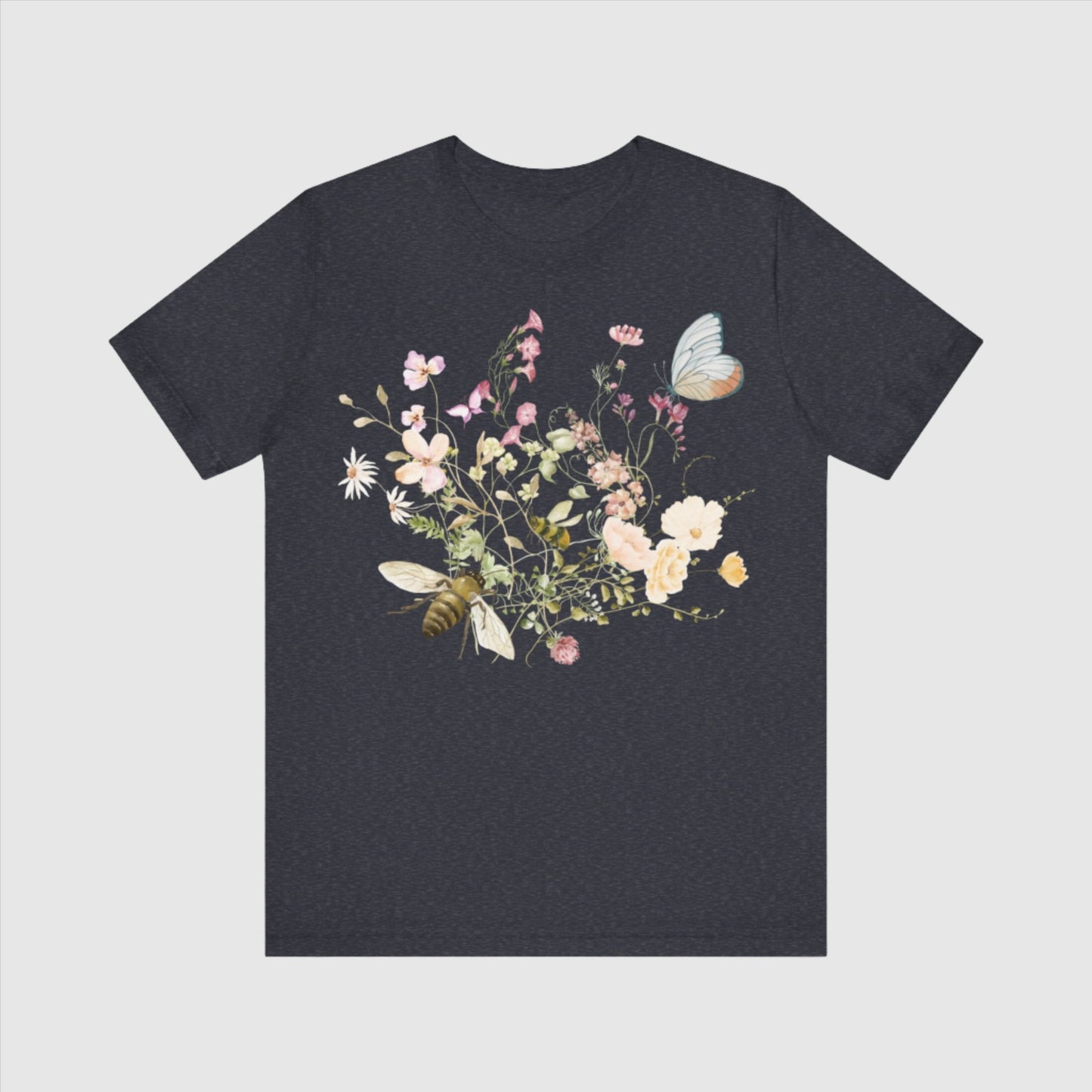 Unisex Vintage Wild Flower and Bee Jersey Short Sleeve Tee - ChoreGirl