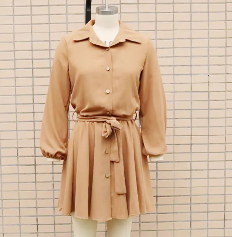Women's Casual Long Sleeve Loose Shirt Dress - ChoreGirl