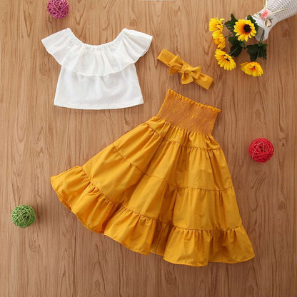 Baby Girl Ruffled Top, High Waist Skirt and Head Band Outfit Set - ChoreGirl