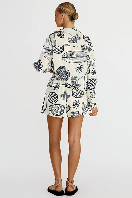 Women's Casual Fruit Printed Short Sleeved Shirt and Shorts Outfit Set - ChoreGirl