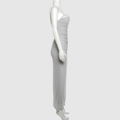Women's Lace Edge Neckline Tight Mesh See-through Long Dress - ChoreGirl