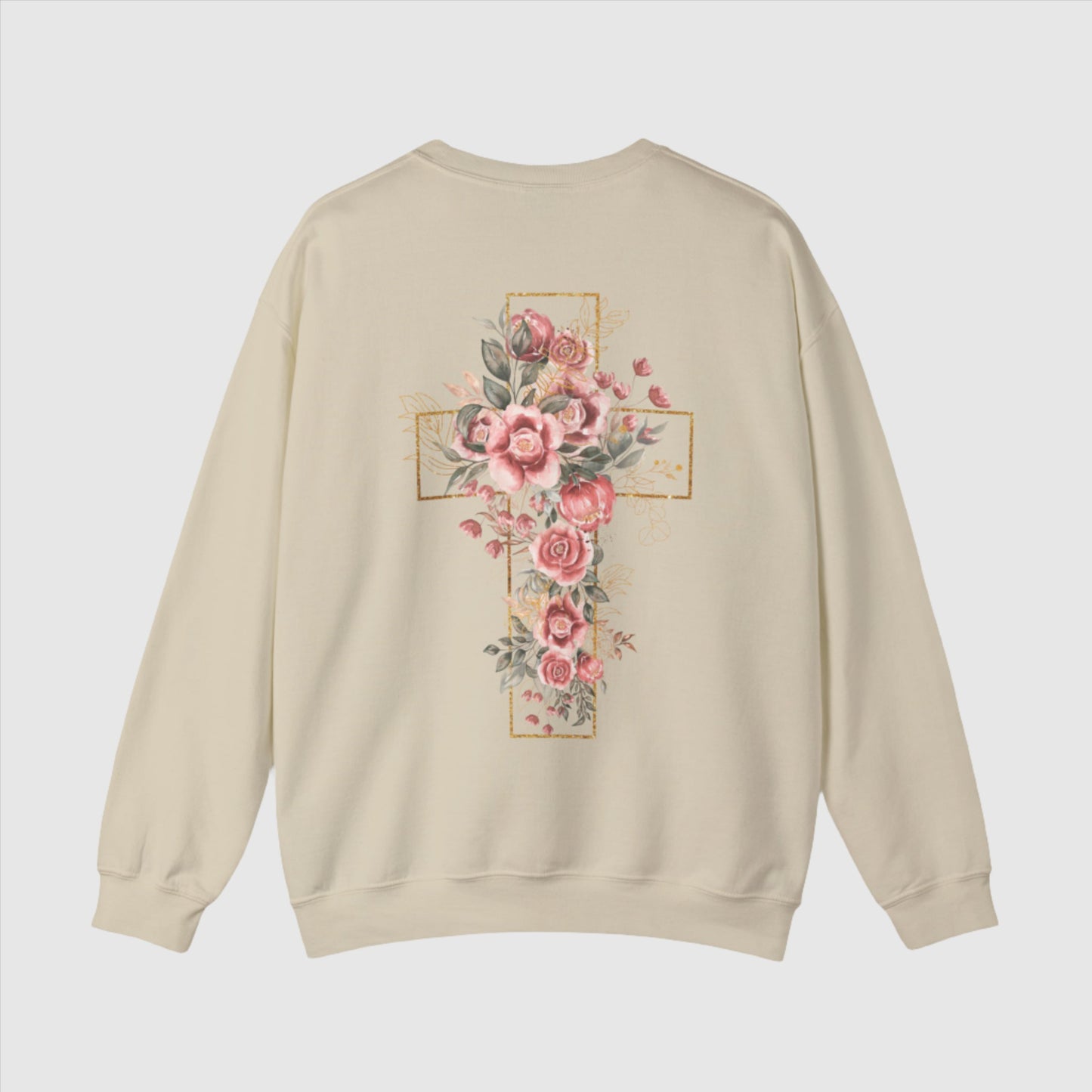Custom Unisex Blooming Flower Cross Heavy Blend Crewneck Sweatshirt | PERSONALIZED - ChoreGirl