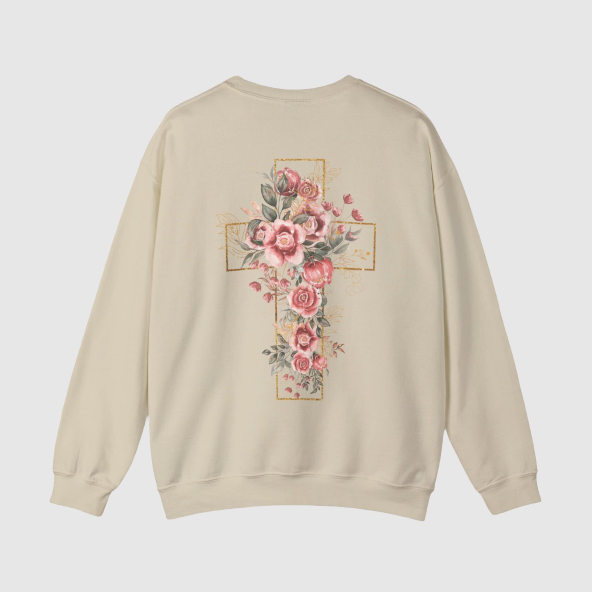 Custom Unisex Blooming Flower Cross Heavy Blend Crewneck Sweatshirt | PERSONALIZED - ChoreGirl