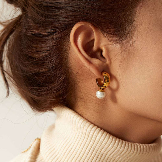 Women's 18K Gold Stainless Steel Glossy C- Shaped Earrings - ChoreGirl