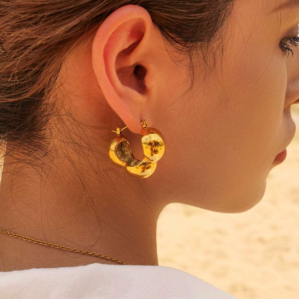 Women's 18K Gold Stainless Steel Three Hemisphere Earrings - ChoreGirl