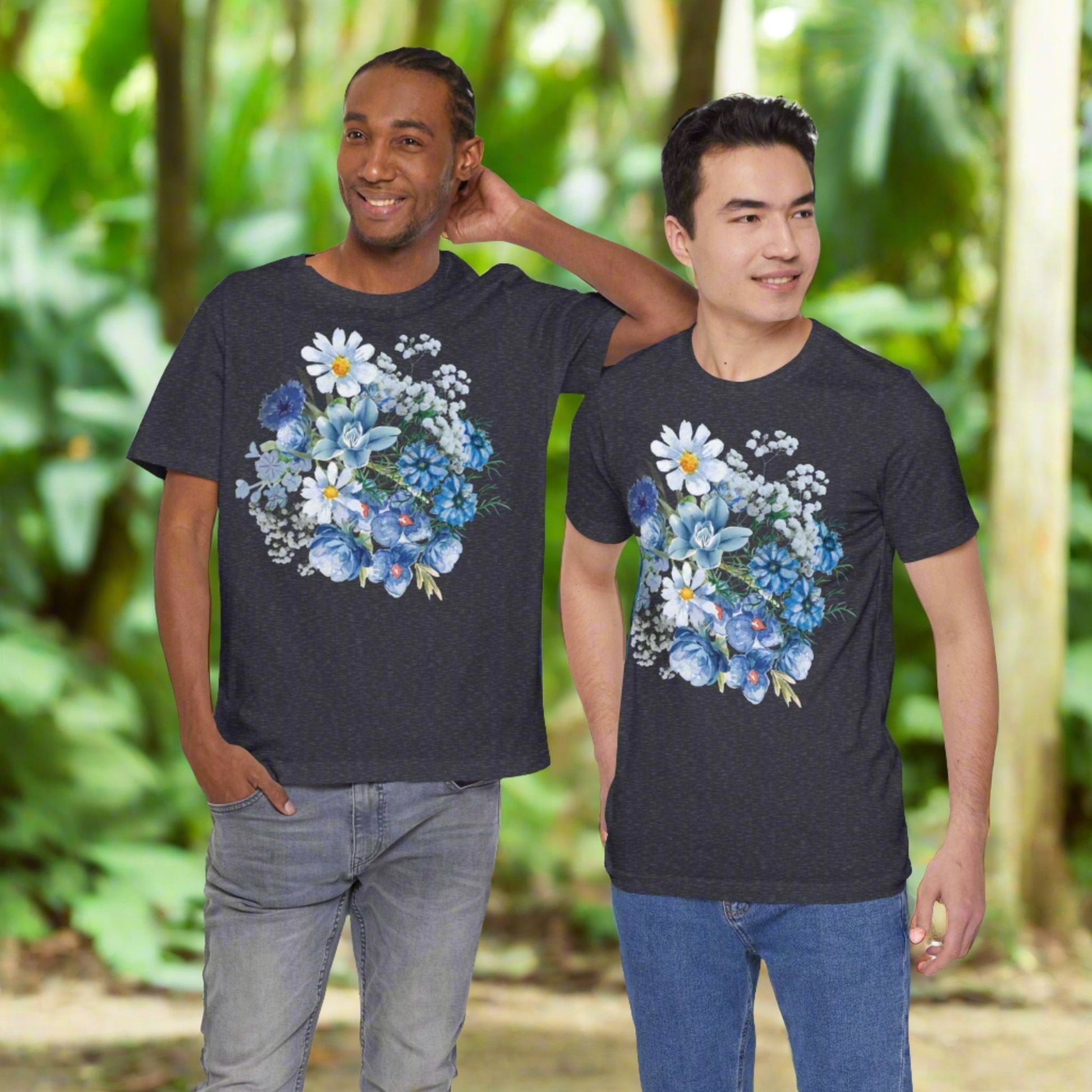 Custom Unisex Vintage Gardening Style Blue Flower Jersey Short Sleeve Tee | PERSONALIZED - ChoreGirl