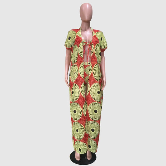 Women's Colorful Print High Waist Two-piece Swimsuit and Cover-up Robe - ChoreGirl
