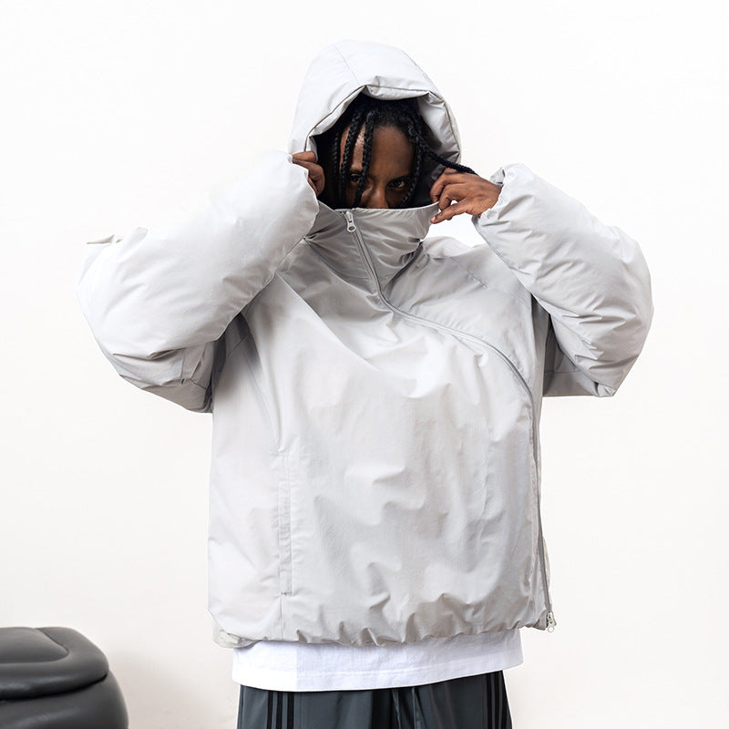 Men's Functional Oblique Zipper Hooded Loose Fit Coat - ChoreGirl