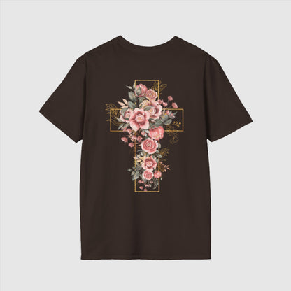 Custom Unisex Blooming Flower Cross Softstyle T-Shirt | PERSONALIZED - ChoreGirl