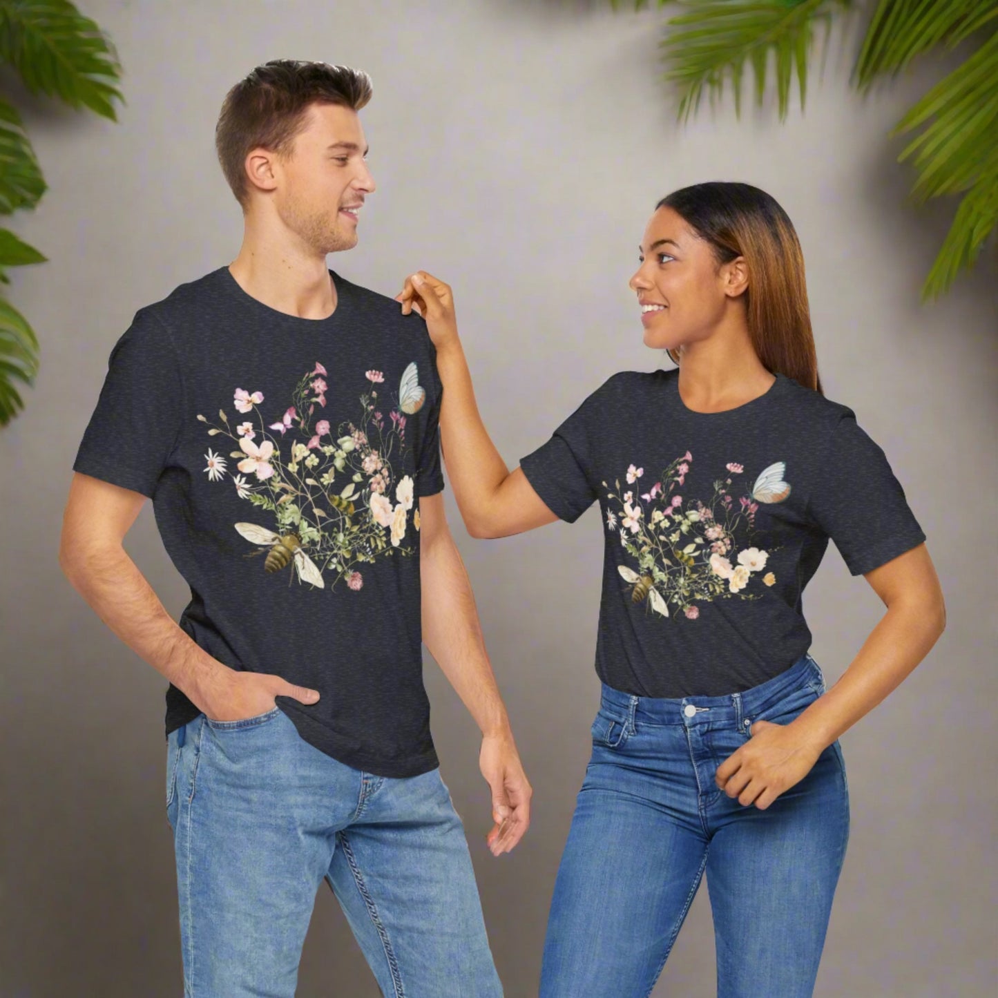 Unisex Vintage Wild Flower and Bee Jersey Short Sleeve Tee - ChoreGirl