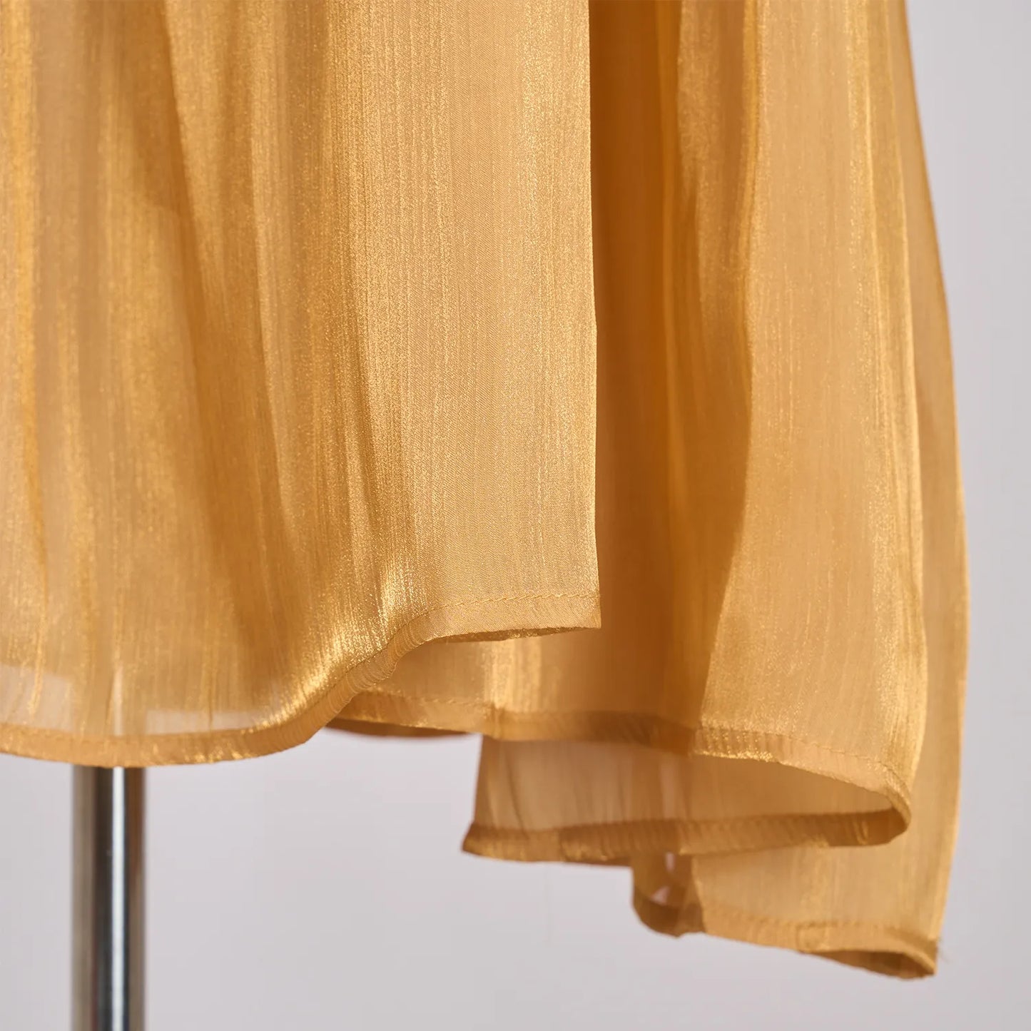 Women's V-neck Lantern Sleeve Fitted Waist Pleated Long Silk Dress with Belt - ChoreGirl