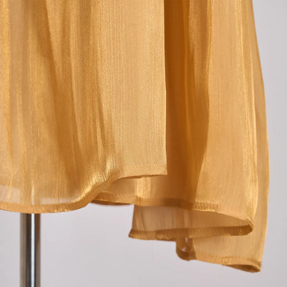 Women's V-neck Lantern Sleeve Fitted Waist Pleated Long Silk Dress with Belt - ChoreGirl