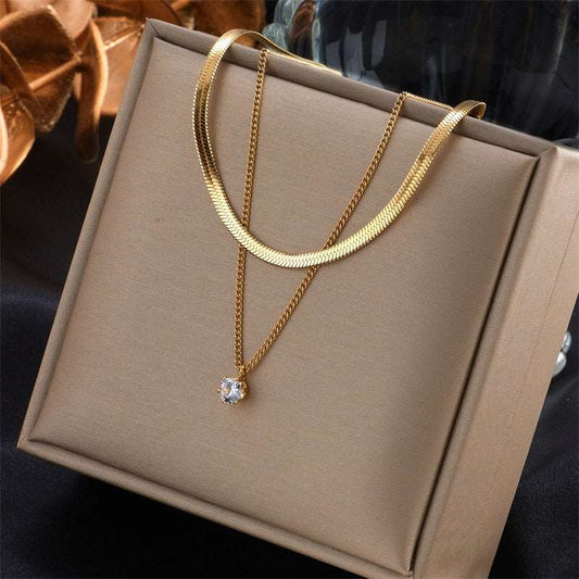 Titanium Steel Metal Diamond Multi-layer Chain Necklace - ChoreGirl