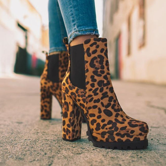 Women's Casual Round-toe Thick Square High Heel Suede Ankle Boots - ChoreGirl