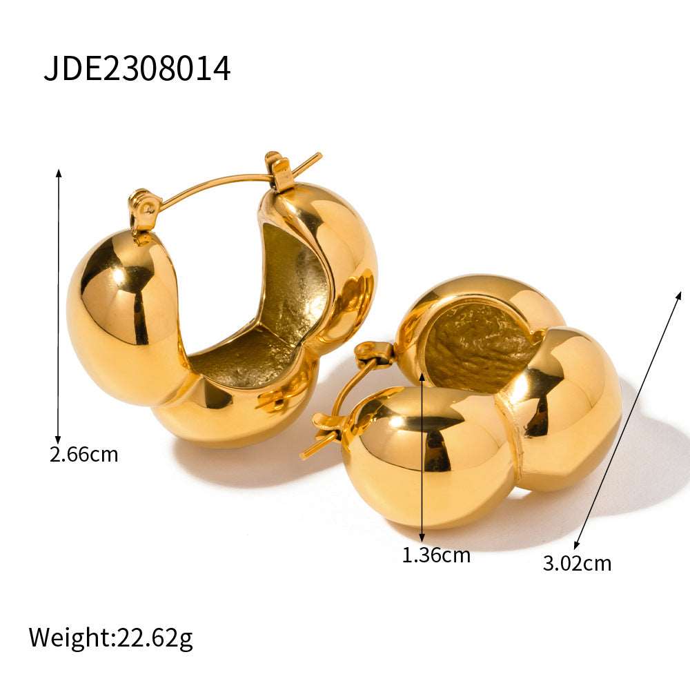 Women's 18K Gold Stainless Steel Three Hemisphere Earrings - ChoreGirl