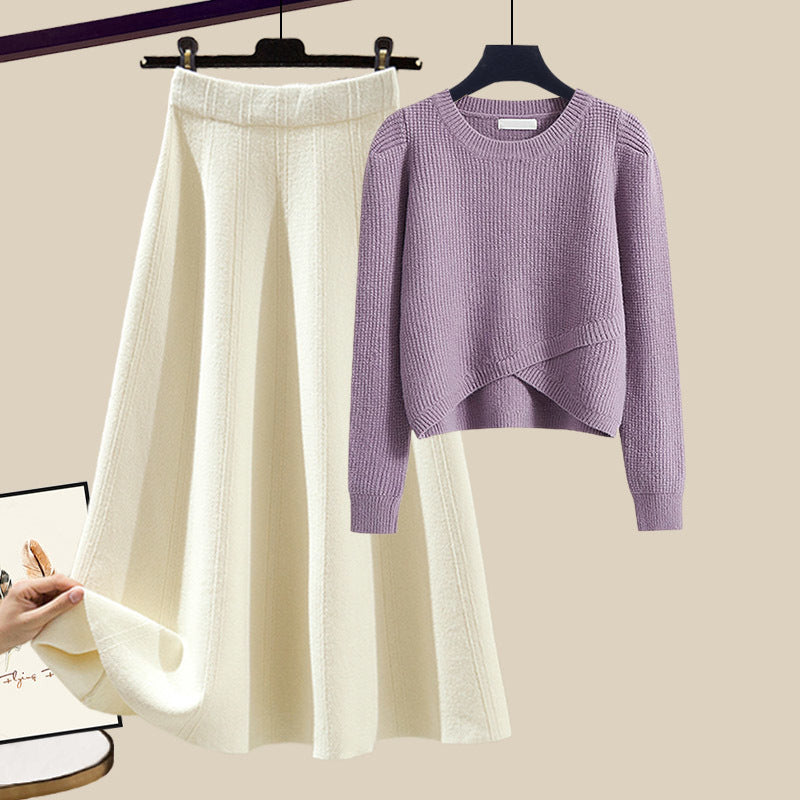 Women's Warm Irregular Style Knitted Sweater and Skirt Outfit Set - ChoreGirl