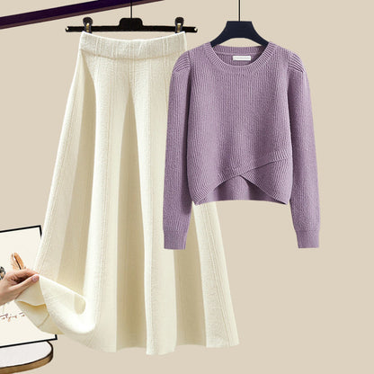 Women's Warm Irregular Style Knitted Sweater and Skirt Outfit Set - ChoreGirl