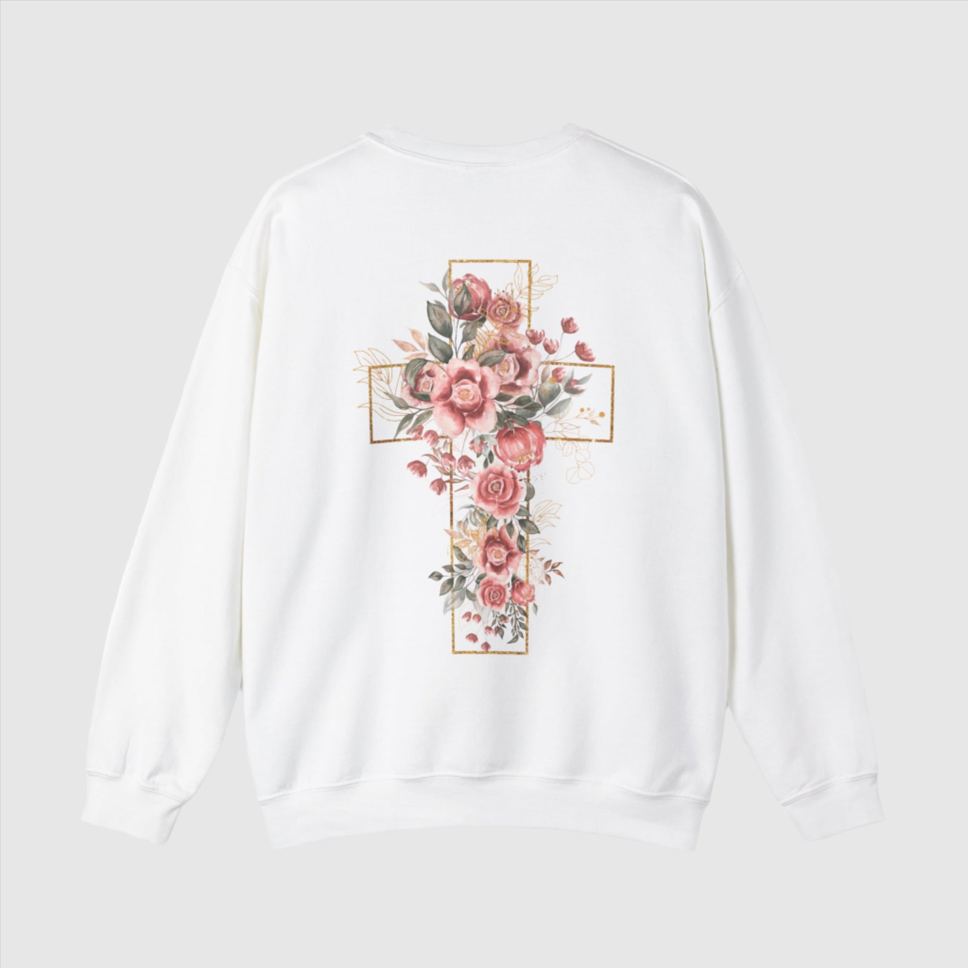 Custom Unisex Blooming Flower Cross Heavy Blend Crewneck Sweatshirt | PERSONALIZED - ChoreGirl