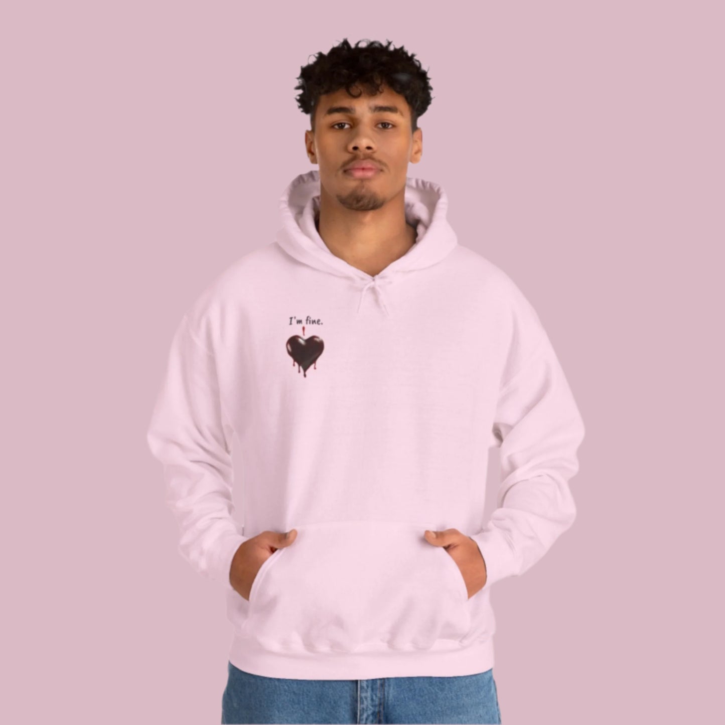 Custom Unisex Anti Valentine's Day I'm fine. Heavy Blend Hooded Sweatshirt | PERSONALIZED - ChoreGirl