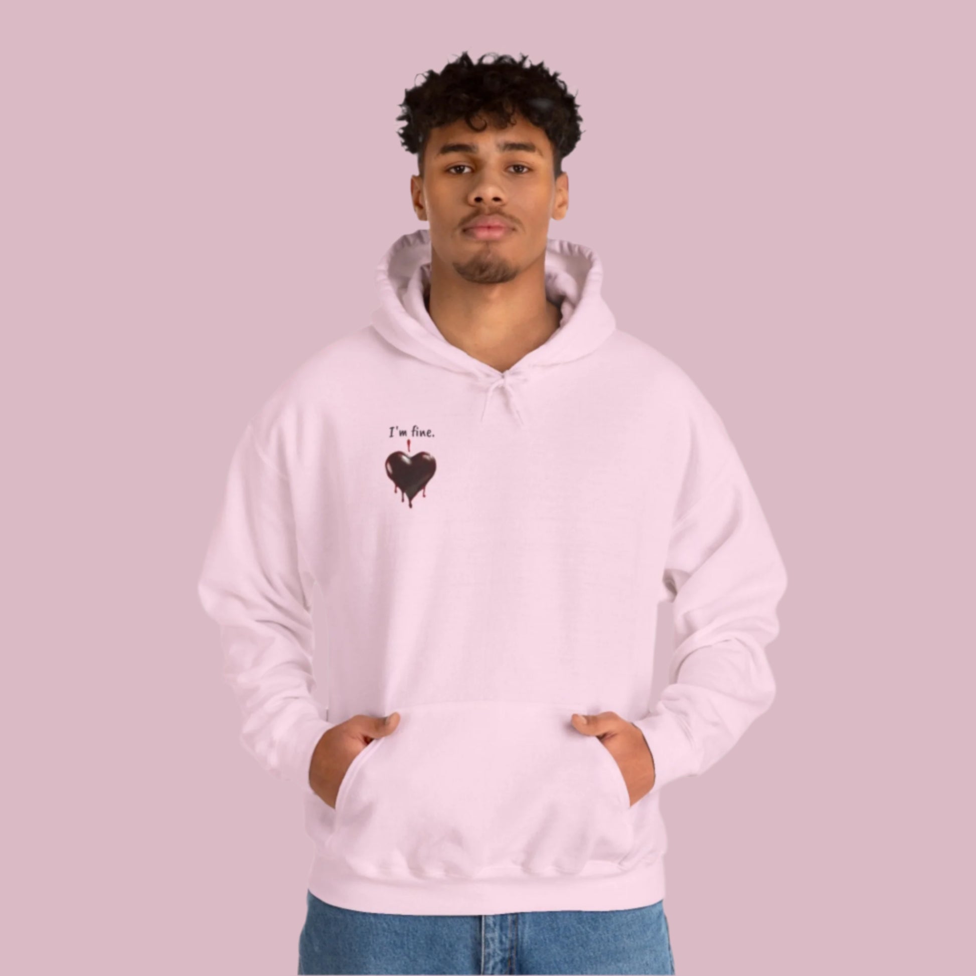 Custom Unisex Anti Valentine's Day I'm fine. Heavy Blend Hooded Sweatshirt | PERSONALIZED - ChoreGirl