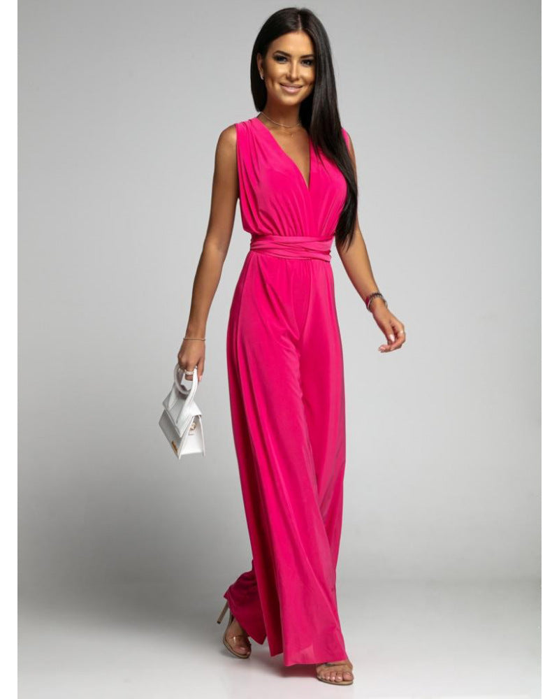 Women's Deep V-neck Sleeveless and Backless One-piece Jumpsuit - ChoreGirl