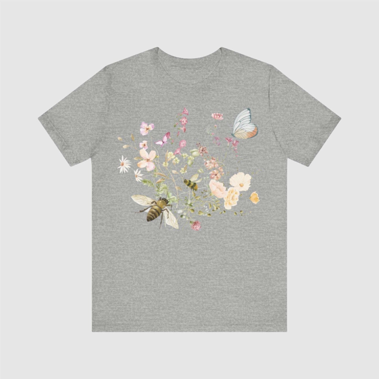 Unisex Vintage Wild Flower and Bee Jersey Short Sleeve Tee - ChoreGirl