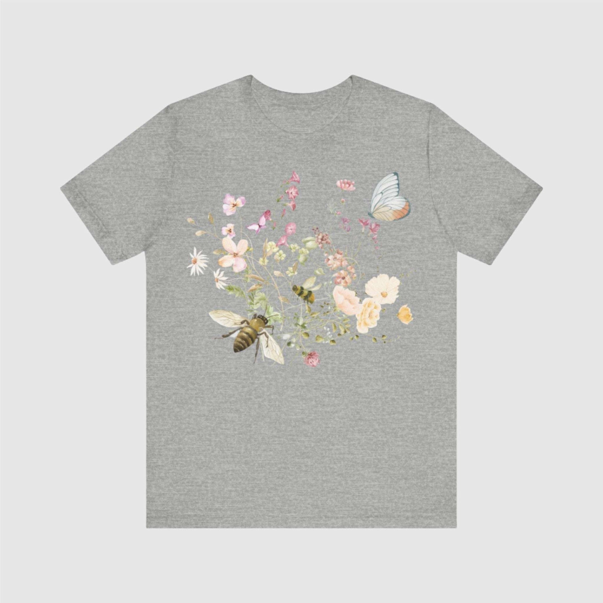 Unisex Vintage Wild Flower and Bee Jersey Short Sleeve Tee - ChoreGirl
