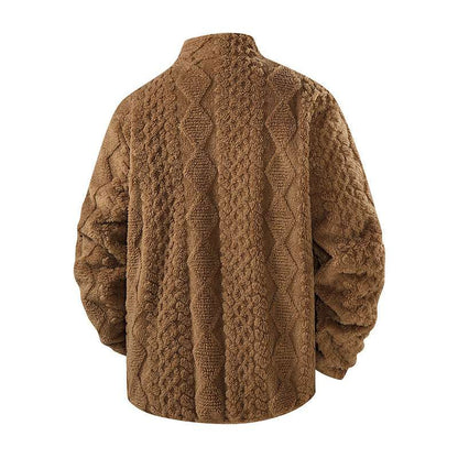 Men's Warm Fleece Padded Zip-up Jacket Hooded or Hoodless, Knit-like Pattern