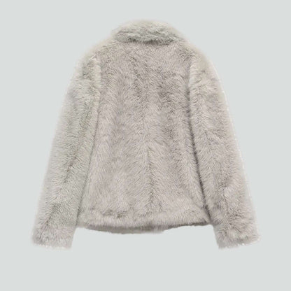 Gray fluffy jacket on a white background
