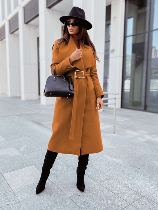 Women's Casual Long Sleeve Button-up V-neck Woolen Coat - ChoreGirl