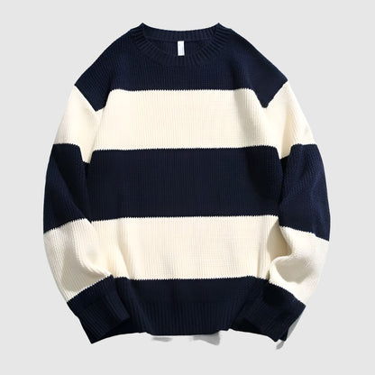 Couples Matching Loose Round Neck Striped Knitted Sweater - ChoreGirl