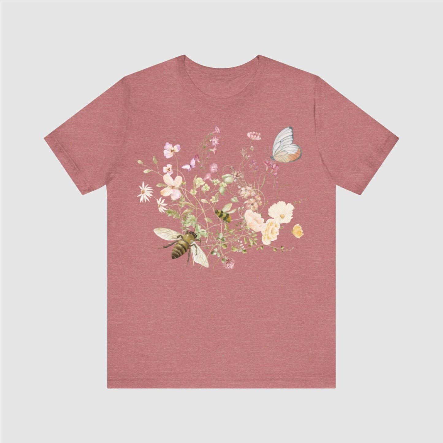 Unisex Vintage Wild Flower and Bee Jersey Short Sleeve Tee - ChoreGirl