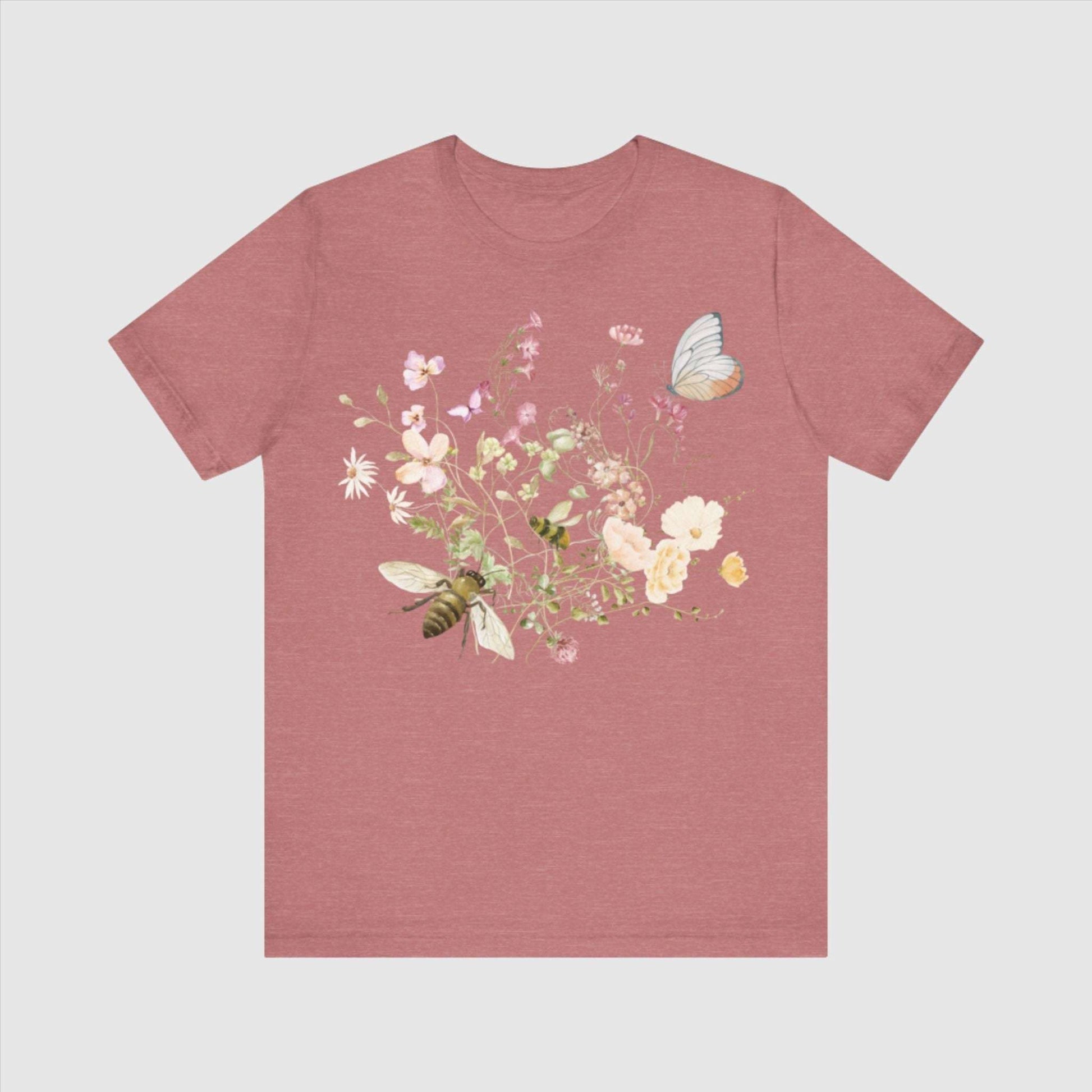 Unisex Vintage Wild Flower and Bee Jersey Short Sleeve Tee - ChoreGirl