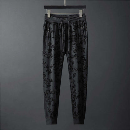 Men's Elegant Jacquard Round Neck Long-sleeved Sweatshirt and Trousers Two-piece Outfit Set - ChoreGirl