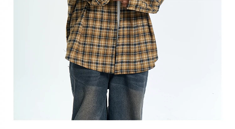 Unisex Retro Plaid Long Sleeve Button Up Shirt - ChoreGirl