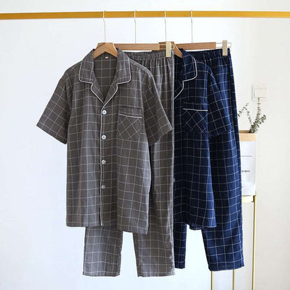 Men's Plaid Short-sleeved Pajamas Set - ChoreGirl