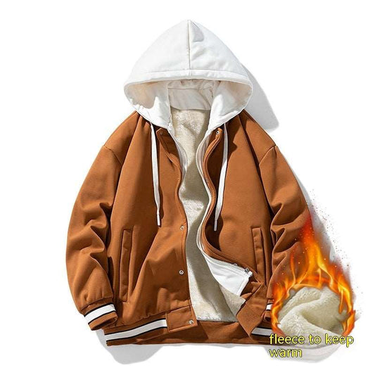Men's Hooded Cardigan Fleece Baseball Style Jacket - ChoreGirl