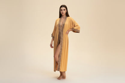 Elegant Solid Color Lace-Trimmed Robe - Women's Satin