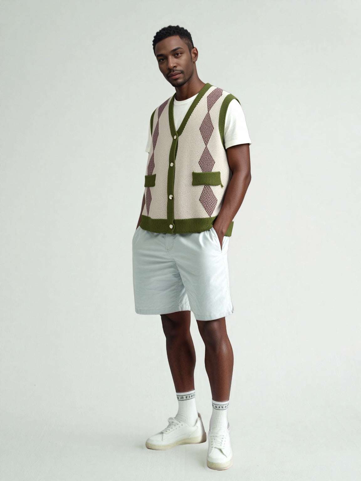 Men's Vintage Grandpa Style V-neck Knit Button-up Vest