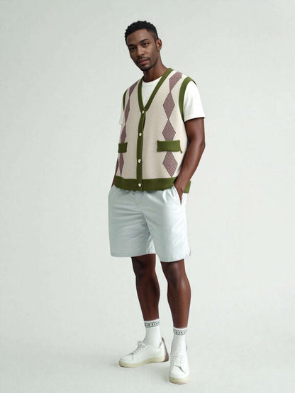 Men's Vintage Grandpa Style V-neck Knit Button-up Vest