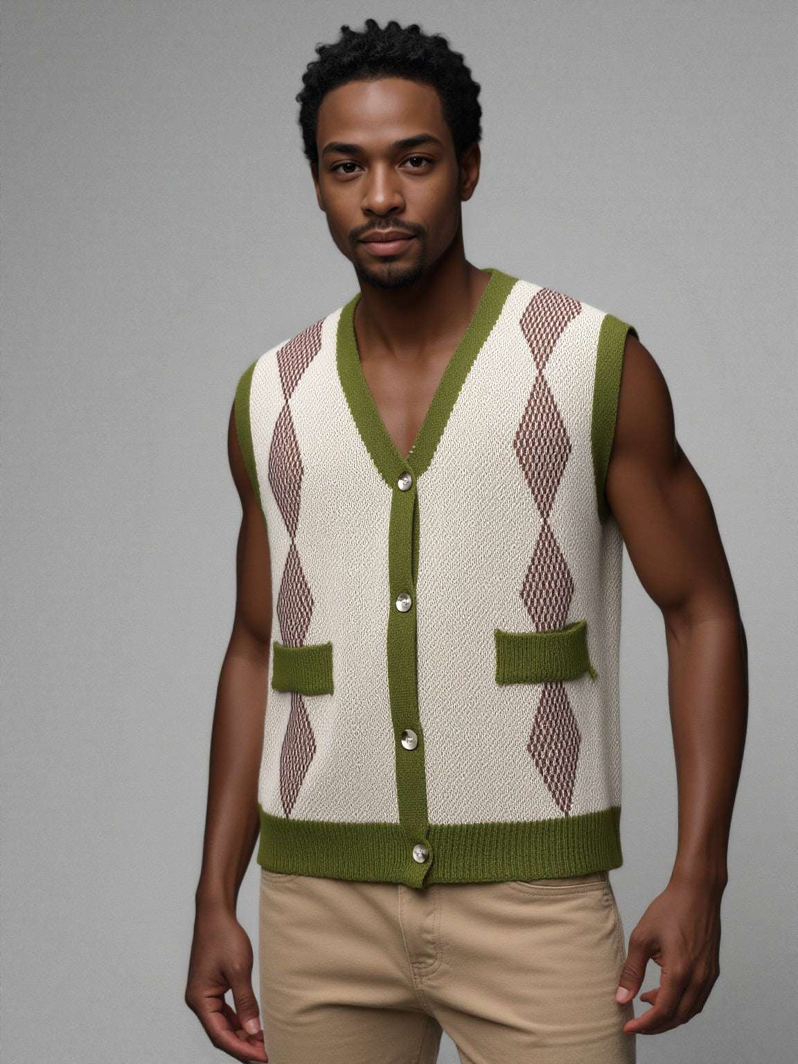 Men's Vintage Grandpa Style V-neck Knit Button-up Vest