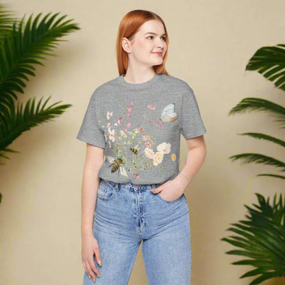 Unisex Vintage Wild Flower and Bee Jersey Short Sleeve Tee - ChoreGirl