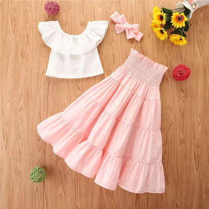 Baby Girl Ruffled Top, High Waist Skirt and Head Band Outfit Set - ChoreGirl