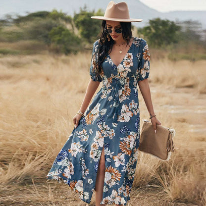 Women's Elastic Waist Floral Dress - ChoreGirl