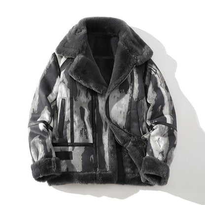 Men's Fur Integrated Fleece-lined Thickened Long Sleeve Coat - ChoreGirl