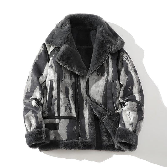 Men's Fur Integrated Fleece-lined Thickened Long Sleeve Coat - ChoreGirl