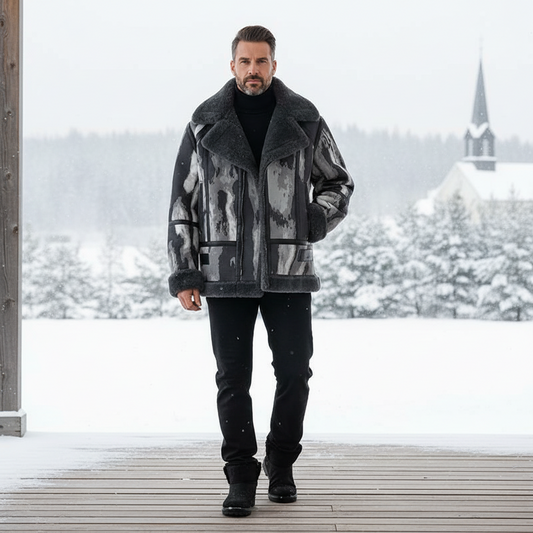 Men's Fur Integrated Fleece-lined Thickened Long Sleeve Coat